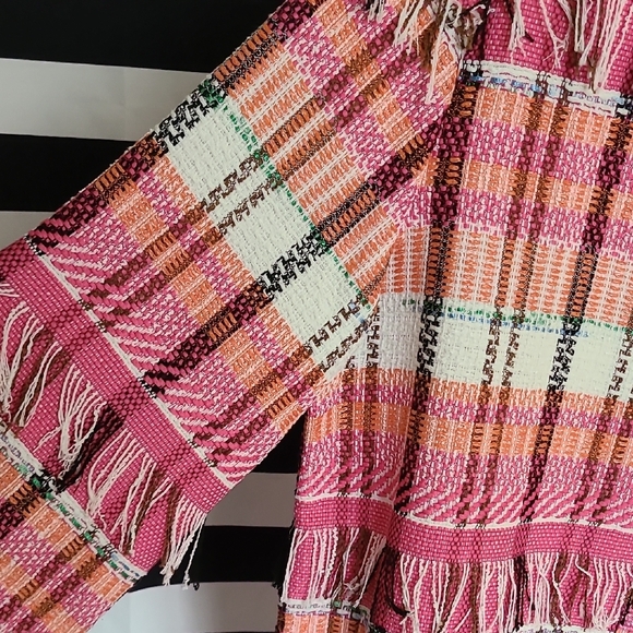 Pink Plaid Fringe Cardigan - Picture 2 of 4